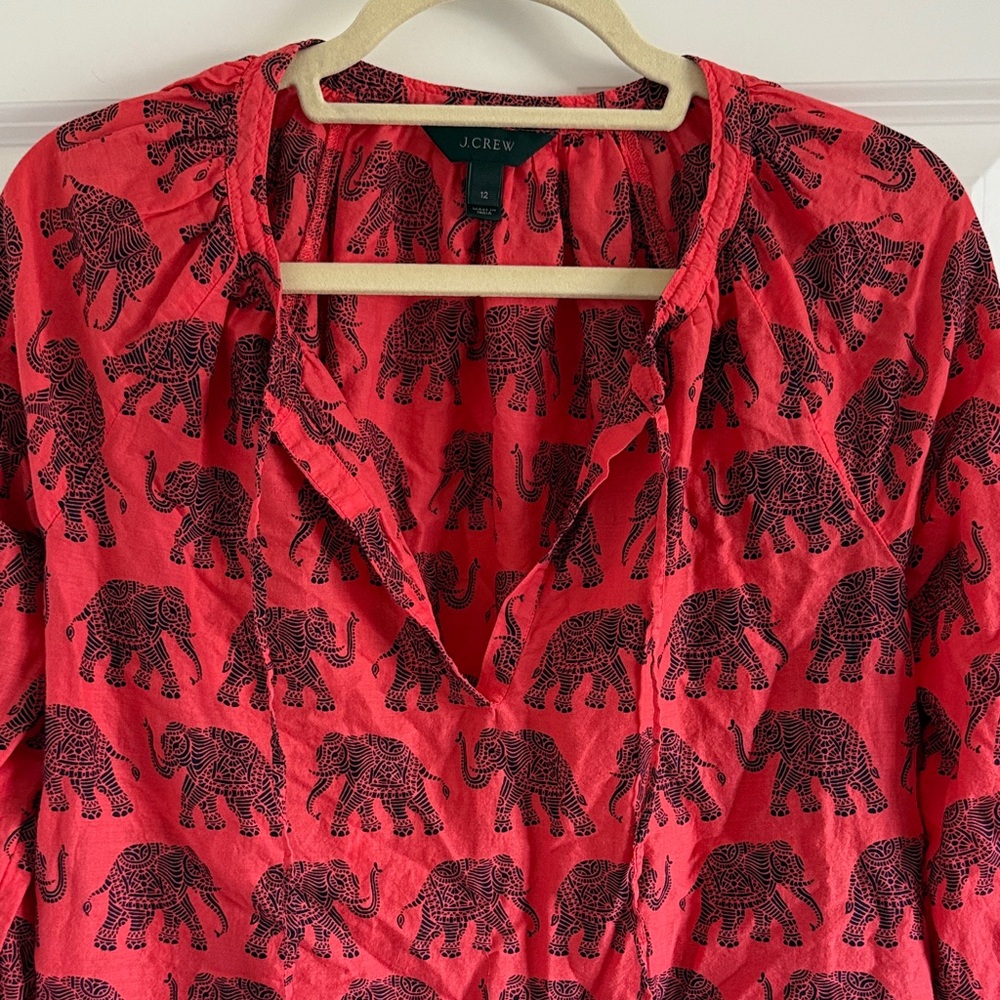 J. Crew Red Elephant Pattern Blouse Kids size 12 - Picture 3 of 7